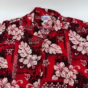 Hawaii Vintage Mens Red Hibiscus Tropical Cotton Aloha Shirt Made in USA Large